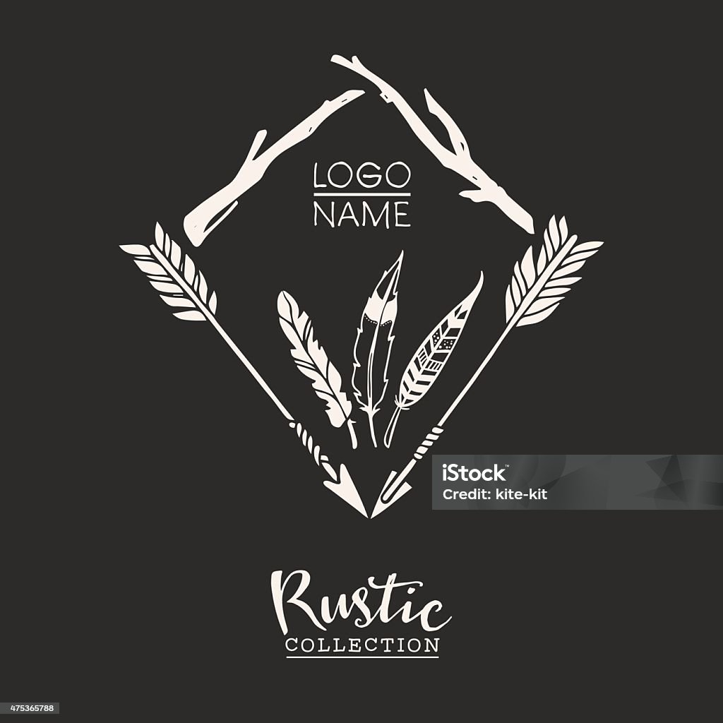 Rustic Roots Logos Rustic Premade Typographic Logo With Arrows Branches And Feathers Stock ...