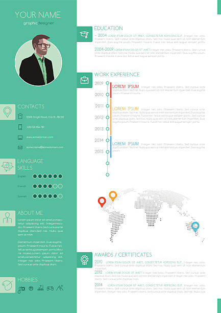 illustrazioni stock, clip art, cartoni animati e icone di tendenza di vettore elegante stile minimalista modello curriculum-modello curriculum - connection in a row striped globe