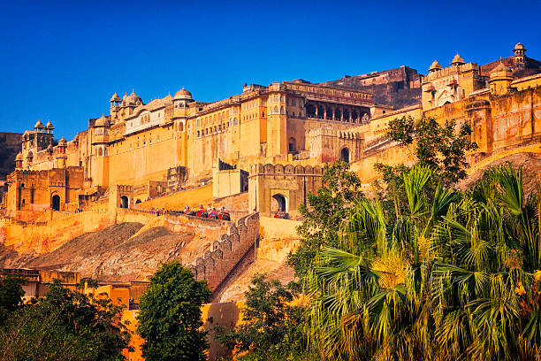 Amer Palace - Amer, India Amer Palace/Amer Fort in Amer, Jaipur, Rajasthan, India. (sometimes spelled and pronounced Amber). amber fort stock pictures, royalty-free photos & images