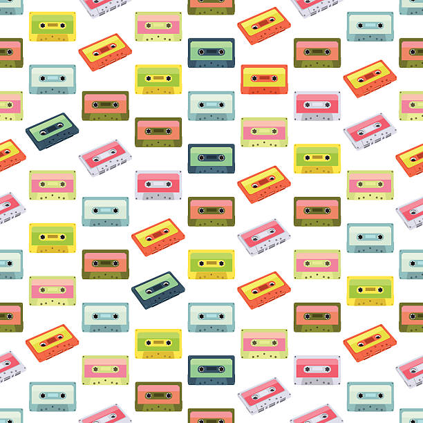 istock Seamless colorful background made of audio tapes in flat design 475374036