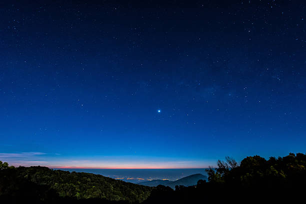 Star in blue sky night time scene Starry in blue sky night time scene with milky way high iso the pleiades stock pictures, royalty-free photos & images