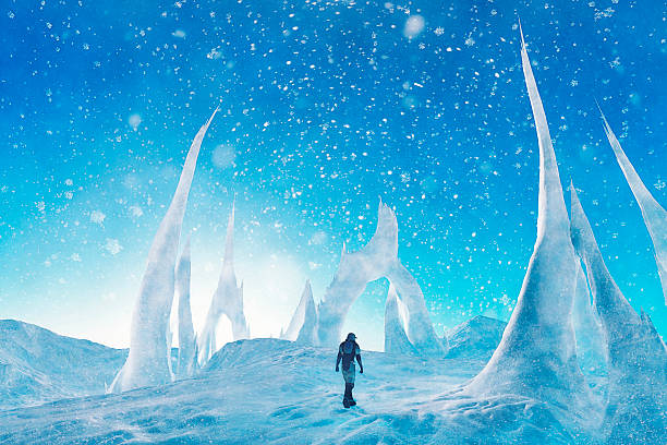istock Frozen landscape with icy artefacts on distant planet 475374868