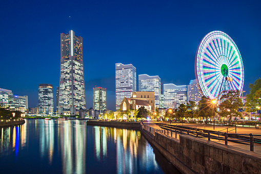 Panorama of Yokohama at Minato Mirai waterfront district.