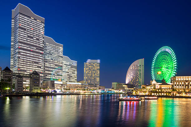 yokohama pelo anoitecer - landmark tower tokyo prefecture japan asia imagens e fotografias de stock