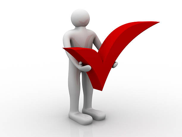 istock 3d  man holding a huge tick 475380725