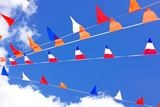 Orange flags, celebrating kings day in the Netherlands stock photo
