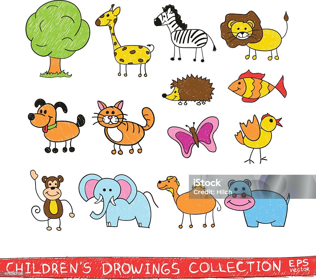 Funny Zoo Child Hand Drawing Illustration Cartoon Animals Vector Doodles  Stock Illustration - Download Image Now - iStock