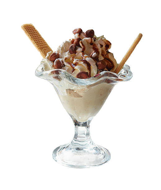 istock Ice cream with almonds isolated on white macro 475382188