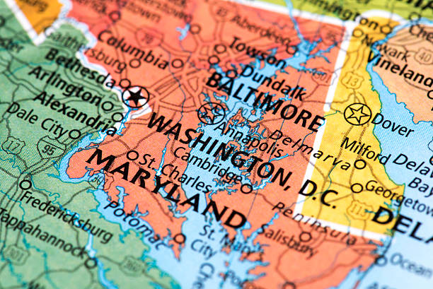 Map of Washington, D.C. in USA Map of Washington, D.C. in USA. Detail from the World Map. international border photos stock pictures, royalty-free photos & images