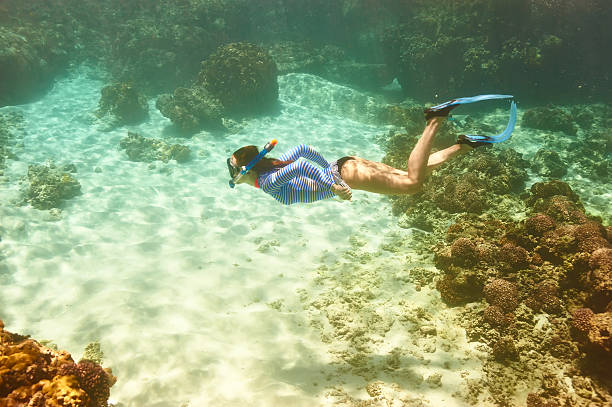 istock Woman with mask snorkeling 475383202