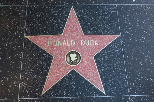 Los Angeles, USA - January 17, 2014:  The Hollywood Walk of Fame star of Donald Duck located on Hollywood Blvd. that was awarded in 2004 for achievement in motion pictures.