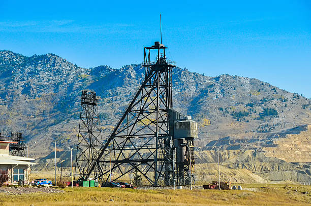 Old copper mine shaft in Butte, Montana stock photo