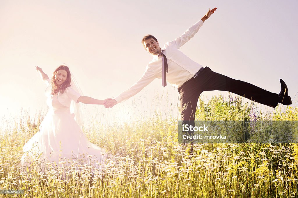 Casal feliz no dia do casamento - Foto de stock de Campo royalty-free