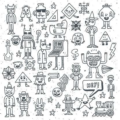 Cartoon wacky childish doodle set 2. Vector illustration. Hand drawn.