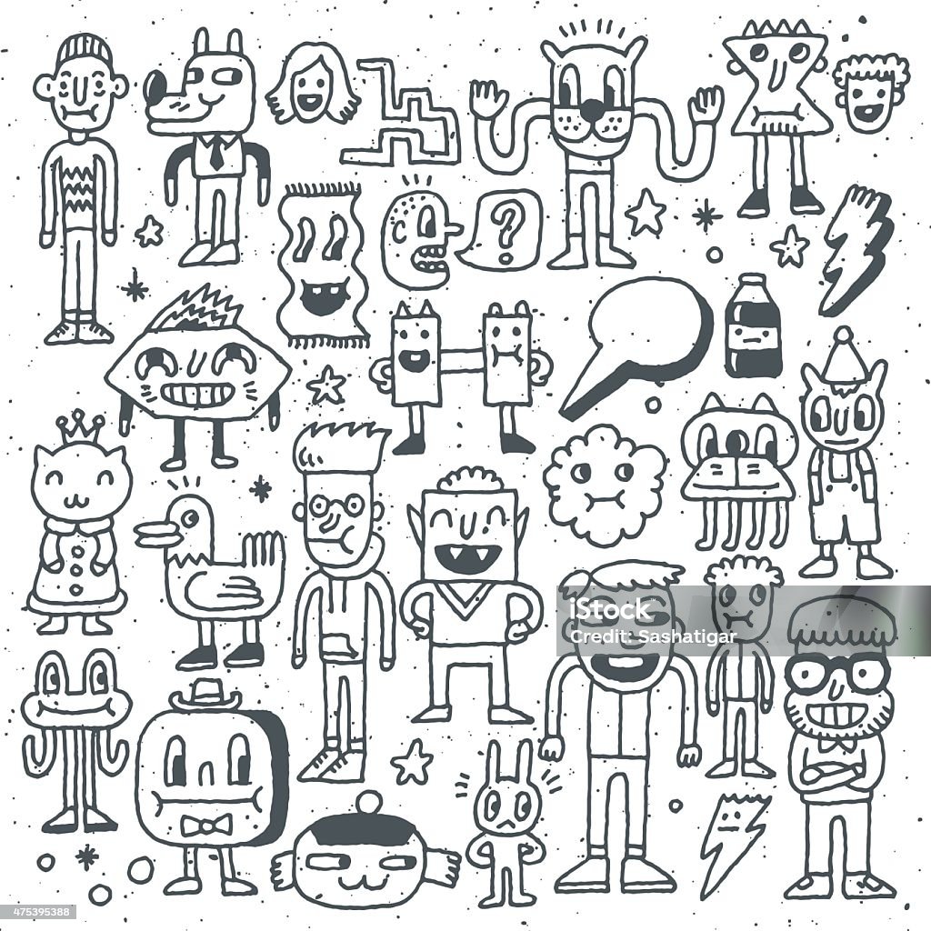 Cartoon wacky doodle set 1. Vector illustration. Hand drawn. Bizarre stock vector