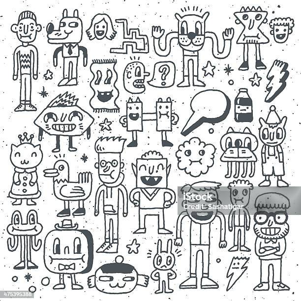 Cartoon Wacky Doodle Set 1 Vector Illustration Hand Drawn Stock Illustration - Download Image Now