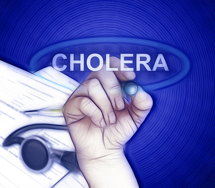 writing word Cholera with marker on gradient background made in 2d software
