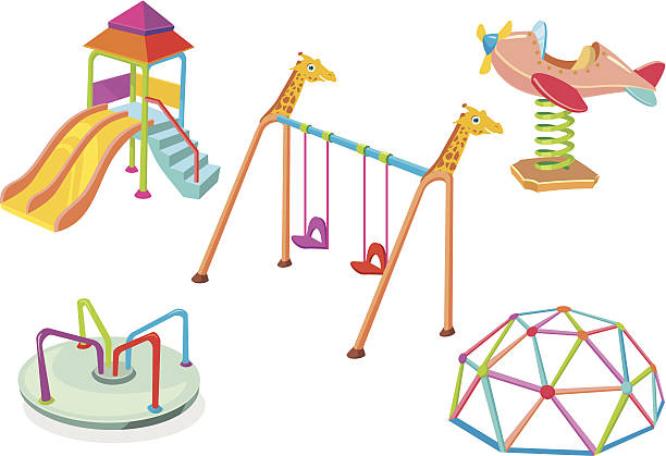 Playground Equipment Set Isolated various play/ fun stuff for children. jungle gym stock illustrations