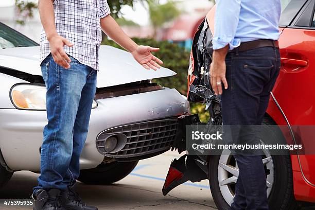 Two Drivers Arguing After Traffic Accident Stock Photo - Download Image Now - Car Accident, Crash, Car