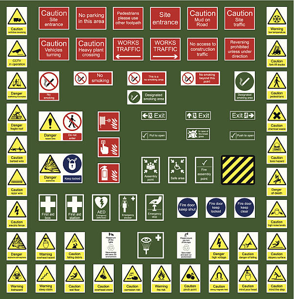 Sign Collection Construction industry hazard and office related sign collection hazardous waste symbol stock illustrations