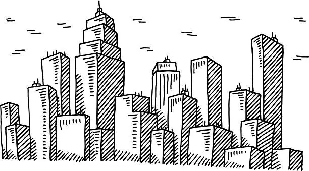 Vector illustration of Big City Skyline Drawing