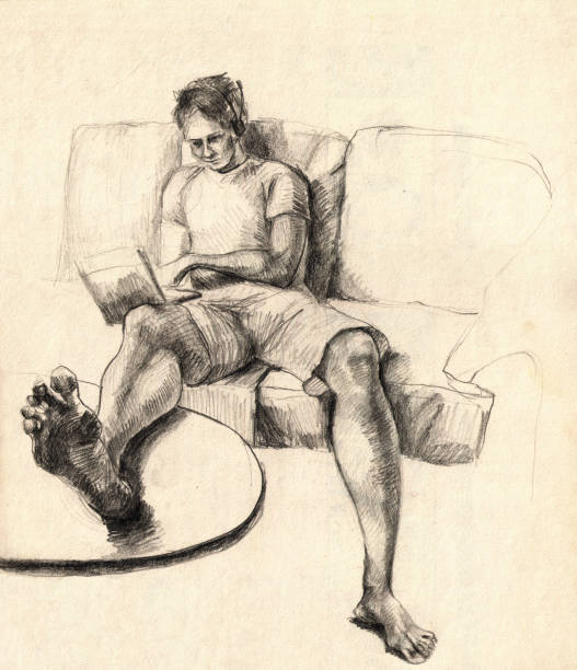 no more homework clipart Hand drawn illustration of an adolescent sitting on the coach Hand drawn illustration of an adolescent sitting on the coach no more homework stock illustrations
