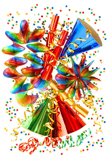istock colorful background with garlands, streamer and confetti 475404435