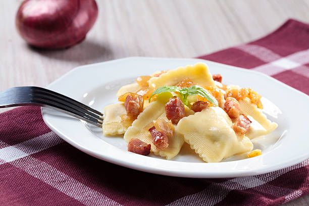 istock Portion of ravioli with onion and bacon 475418861