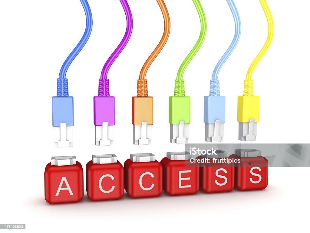 Colorful patchcords and word Access. Colorful patchcords and word Access.Isolated on white background.3d rendered. Accessibility Stock Photo