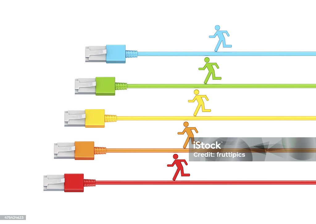 Petite 3d coloré personnes courir sur un patchcords. - Photo de Adulte libre de droits