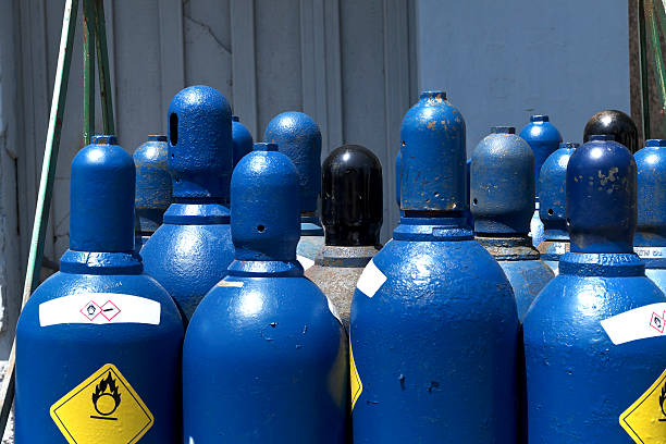 High pressure oxygen storage tanks stock photo