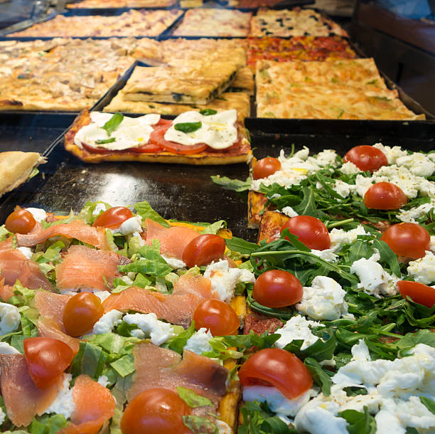 Freshly baked Italian pizza in a restaurant's garden.