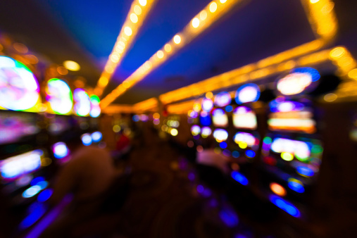 Slot machines inside Las Vegas Casino, defocused
