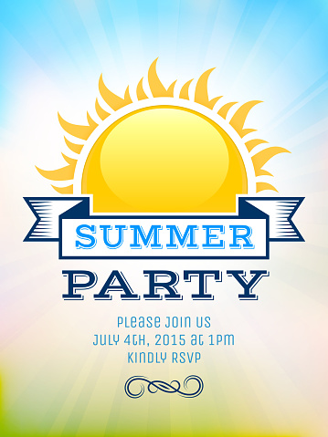 Summer party picnic vintage invitation with sunlight vector background