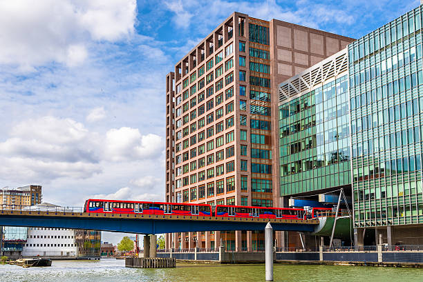 istock Docklands Light Railway in Canary Wharf business district 475430682
