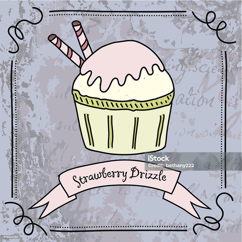 ストロベリー Drizzle カップケーキの背景とグランジバナー - おやつのロイヤリティフリーベクトルアート