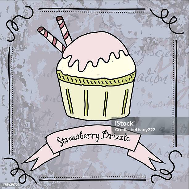 ストロベリー Drizzle カップケーキの背景とグランジバナー - おやつのベクターアート素材や画像を多数ご用意 - おやつ, しずく, アイシング