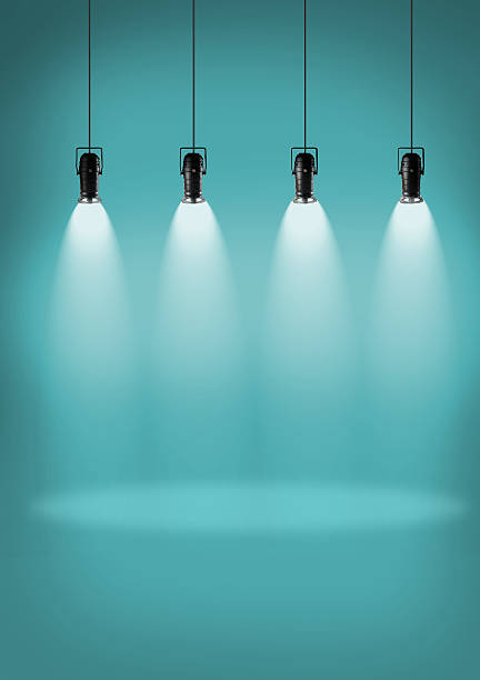 spotlight parete blu - single word lighting equipment illuminated photographic effects foto e immagini stock