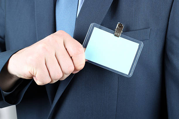 istock The business man showing a  Blank Badge 475438692
