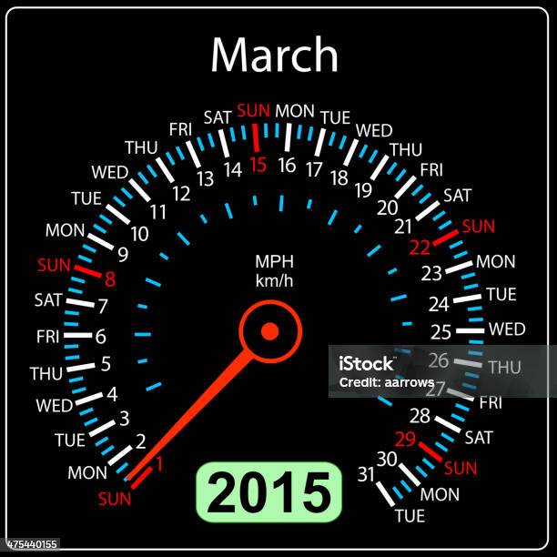 Kalendertachometer Auto März Stock Vektor Art und mehr Bilder von 2015 - 2015, Auto, Datum