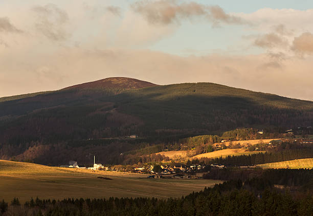 Craigellachie and Dewars Distillery. This is the view across a glen from Aberlour to the town of Craigellachie, Moray, Speyside, Scotland. moray firth stock pictures, royalty-free photos & images