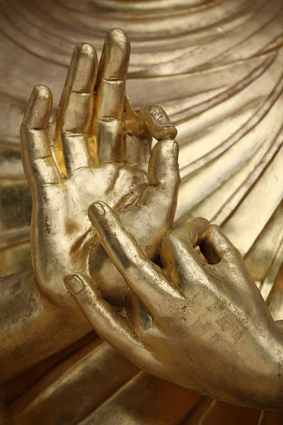 Buddha's hands in a gesture of mudra stock photo