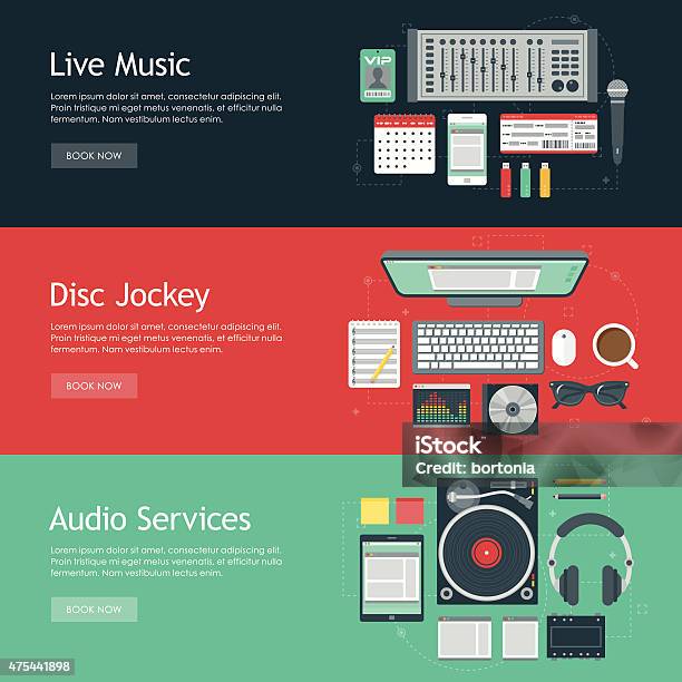 Ilustración de Disco Jockey Diseño Plano Iconos De Juegos De Banners Web y más Vectores Libres de Derechos de Batidora eléctrica