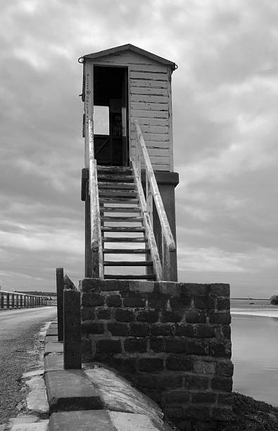 Holy Island Causeway shelter stock photo