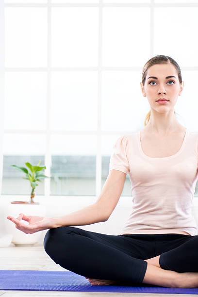 istock Yoga concept with beautiful woman 475444052