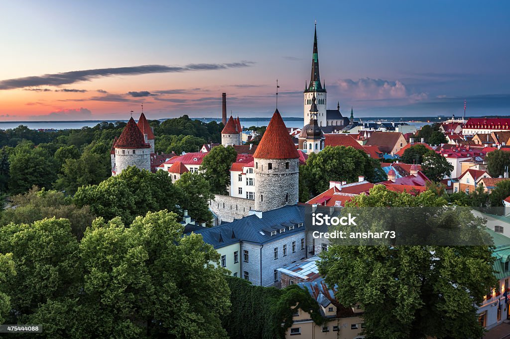 Aerial View of Tallinn Old Town from Toompea Hill Aerial View of Tallinn Old Town from Toompea Hill in the Evening, Tallinn, Estonia Estonia Stock Photo