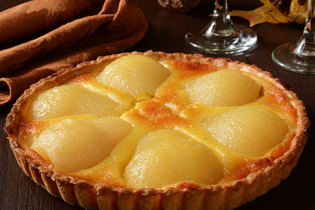 pera tarte - marzipan fruit celebration dessert fotografías e imágenes de stock