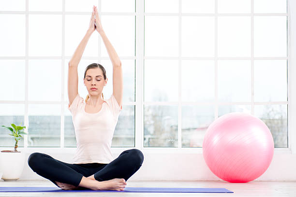 istock Yoga concept with beautiful woman 475445738