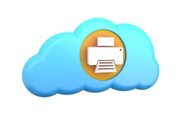 cloud computing icon: print or printer Cloud computing icon: print or printer. 3D rendered icon. Cloud Faxing stock pictures, royalty-free photos & images
