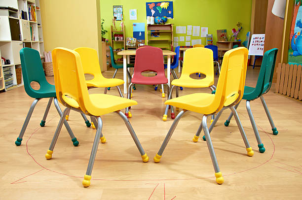 day care - learning education chair circle stock-fotos und bilder
